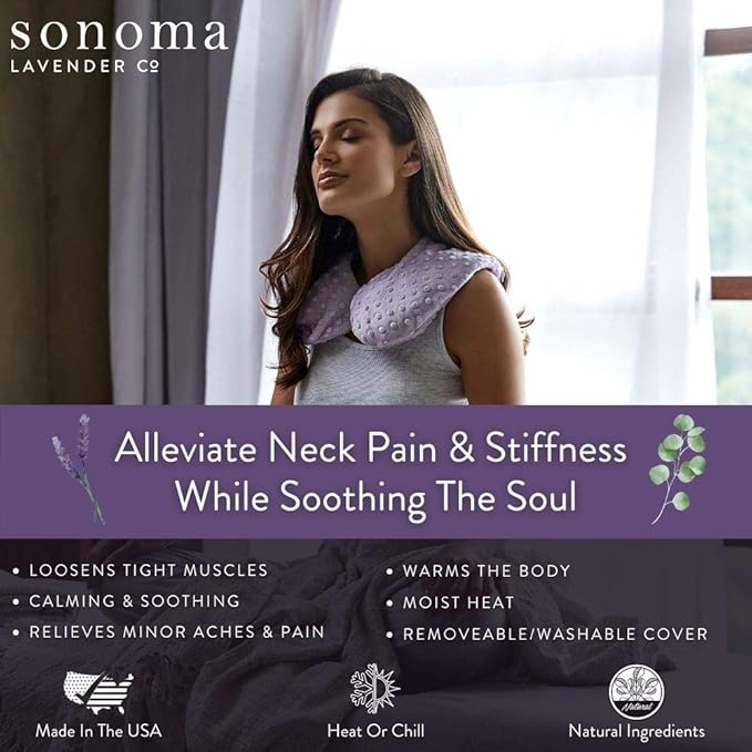 Sonoma Lavender Luxury Eucalyptus/Lavender Heatable/Chillable Neck Pillow, Microwaveable for Neck and Shoulders with Removable Washable Covers, Great for Relaxation and Pain Relief (Green Dot)