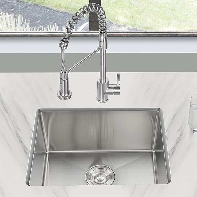 20 x 16 Inch Undermount Kitchen Sink, 304 Stainless Steel Single Bowl Small Kitchen Bar Sink Undermount, Brushed Nickel