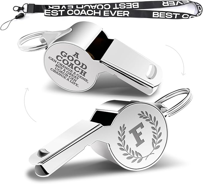Letters Coach Gifts, Whistle for Coaches, Whistle Emergency, Thank You Coach Gifts, Coaches Whistle with Lanyard Cheer Coach Gift for Men Women Teachers Referees School Sports Coach Outdoor, Letter F