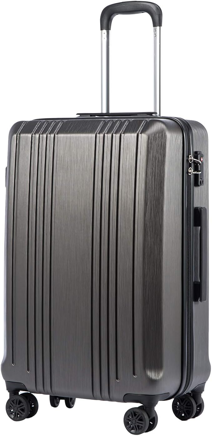 Coolife Luggage Suitcase PC+ABS with TSA Lock Spinner Carry on Hardshell Lightweight 20in 24in 28in (grey, M(24IN))