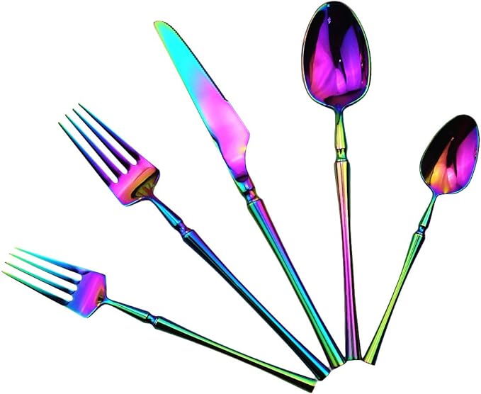 Gugrida 20 piece Rainbow Flatware Set 304 Stainless Steel Fork Spoon Cutlery Luxury Mirror Polished Colorful Silverware, Dishwasher Safe, Service for 4