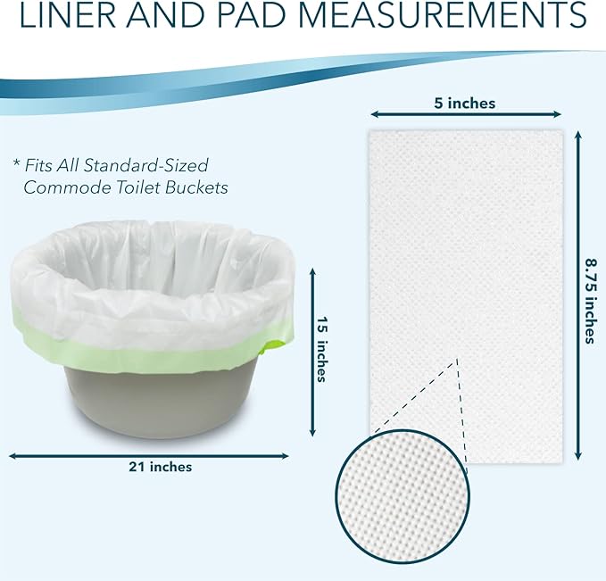 Disposable Bedside Commode Liners and Pads for Portable Toilet Chair Seat Bucket and Bedpan | Combo Pack of 168 Waste Bags and 168 Absorbent Pads | Universal Fit