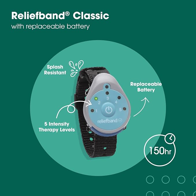 Reliefband Classic Anti-Nausea Wristband for Motion Sickness, Morning Sickness, Travel, Sea Sickness & Vomiting Relief - FDA Cleared, Drug-Free, Fast-Acting Nausea Relief Band w/Gel Tube & Pouch