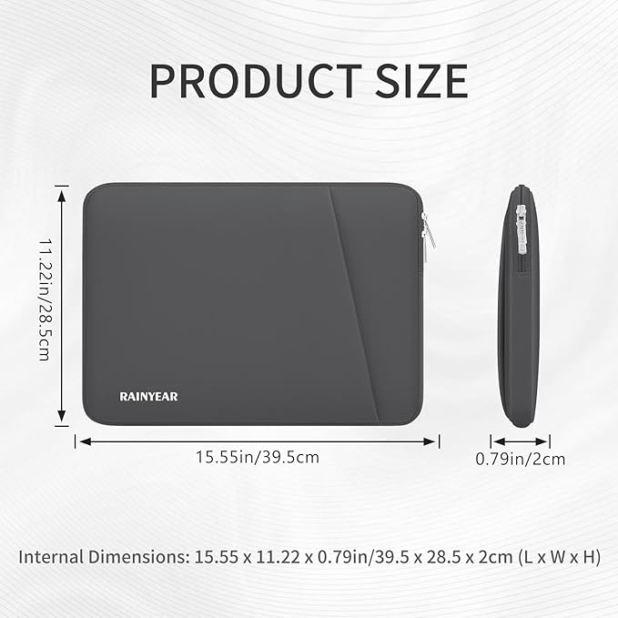 RAINYEAR Laptop Sleeve Case with Front Pocket, 15.6 Inch Protective Portable Case with Front Pocket, Briefcase Laptop Carrying Bag Cover Compatible for HP, Dell, Asus, Lenovo, Notebook, Gray