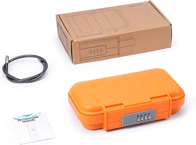 AMIR Portable Combination Lock Box, Security Case Lock Box with Code, Waterproof Anti-Theft Mini Travel Safe Box with Removable Chain, Portable Lock Box for Dorm Beach Hotel