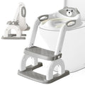Potty Training Seat for Toddlers, Adjustable Height 2-in-1 Potty Training Toilet Ladder for Kids Boys Girls with Splash Guard, Waterproof Cushion, Anti-Slip Pad Step Stoo - Grey