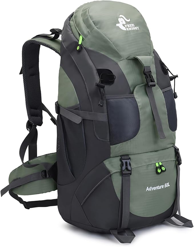 Bseash 50L Hiking Backpack, Water Resistant Lightweight Outdoor Sport Daypack Travel Bag for Camping Climbing Skiing Cycling (Army Green - With Shoe Compartment)