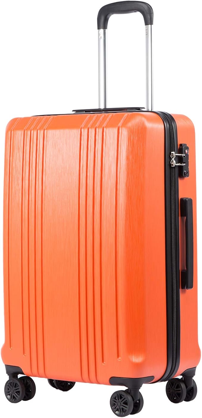 Coolife Luggage Suitcase PC+ABS with TSA Lock Spinner Carry on Hardshell Lightweight 20in 24in 28in(orange, M(24IN))