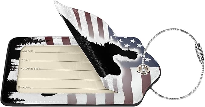 American Flag Leather Luggage Tag with Stainless Steel Ring, Fun Name Id Card Cover Travel Bag Tag Set, Suitable for Travel Bag Luggage Women Men 1 PCS