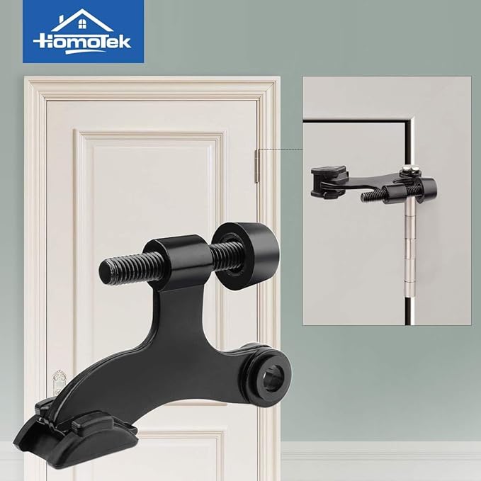 HOMOTEK 12 Pack Hinge Pin Black Door Stopper,Adjustable Deluxe Heavy Duty Door Stopper 2-1/2"x1-3/4”,with Black Rubber Bumper Tips