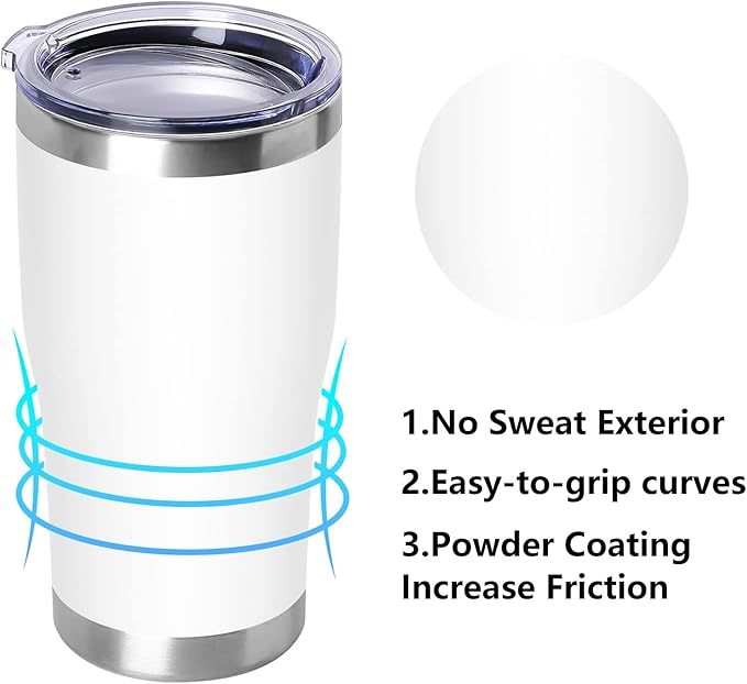 DOMICARE 20oz Tumbler with Lid Stainless Steel Tumblers Bulk, Double Wall Vacuum Insulated Coffee Travel Mug Powder Coated Tumbler, 8 Pack White