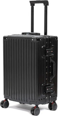 UrbanExplorer 20 Inch Carry On Luggage Aluminum Frame Airline Approved, Zipperless Luggage Carry On TSA Approved ABS+PC Hard Shell Suitcases, Lightweight Carry-On Suitcase with Cup Holder, Black