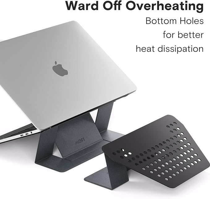 MOFT Laptop Stand for Desk, Stick-On Computer Stand with Dual-Angle, Ergonomic Laptop Riser Holder for Travel, Foldable & Portable MacBook Stand Fits 11.6"-16" Laptops, Starry Grey (Adhesive Version)