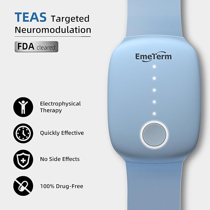 EmeTerm Fashion FDA-Cleared Relieve Nausea Electrode Stimulator Morning Sickness Motion Travel Sickness Vomit Relief Rechargeable No Gel Drug Free Wrist Bands Without Side Effects (2 Pack)
