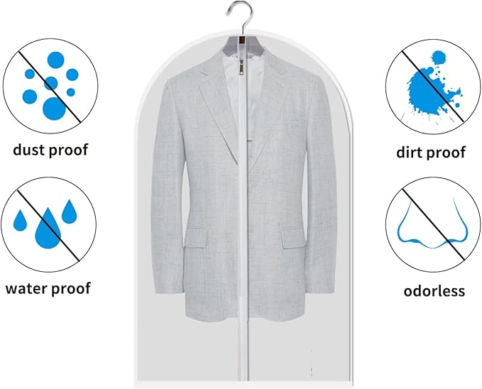 Clear Garment Bags Hanging Clothes Bags (Set of 12) for Closet Storage Plastic Bag with Zipper for Suit, Sweaters Travel Laundry Wardrobe Closet Garment Dust Cover Bags - 24'' x 48''/12 Pack