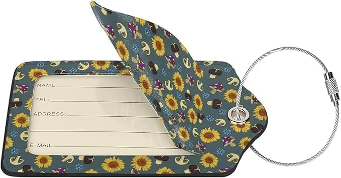 Sewant Mushrooms Leather Luggage Tag with Stainless Steel Ring, Fun Name Id Card Cover Travel Bag Tag Set, Suitable for Travel Bag Luggage Women Men 2 PCS