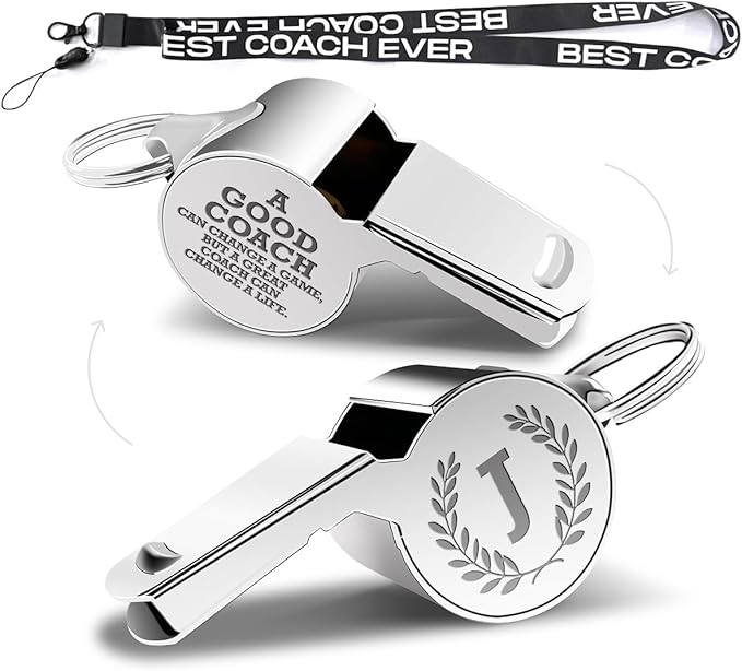 Letters Coach Gifts, Whistle for Coaches, Whistle Emergency, Thank You Coach Gifts, Coaches Whistle with Lanyard Cheer Coach Gift for Men Women Teachers Referees School Sports Coach Outdoor, Letter J