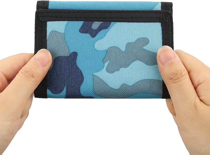 NEICY RFID Blocking Canvas Wallet for Men and Women - Camo Trifold Outdoor Sports Wallets with Magic Sticker for Teen Kids (Camo Blue)