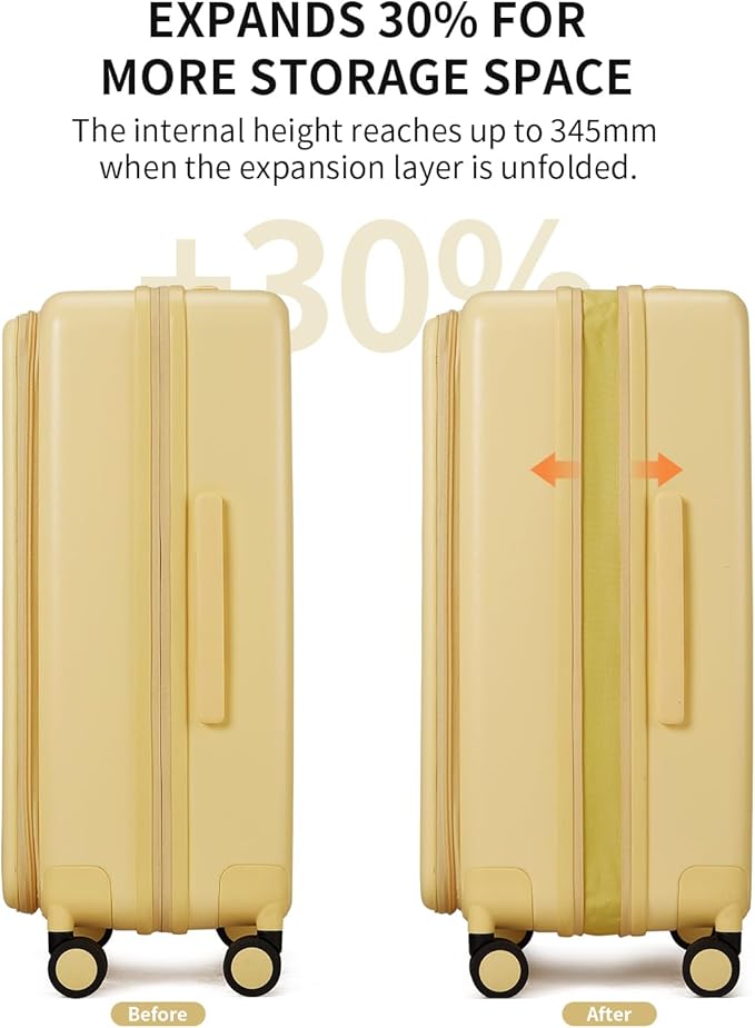 aji Expandable Top Opening 26 Inch Checked Luggage with Spinner Wheels, Large Suitcase with TSA Lock, Hard Shell Travel luggage Suitcases for Men Women, for 20+Days Travel, Cheese Yellow