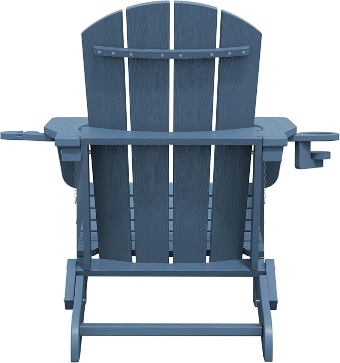 SERWALL Folding Adirondack Chair, HDPE Adirondack Chairs Set of 6, Plastic Outdoor Chairs- Looks Exactly Like Real Wood- Navy