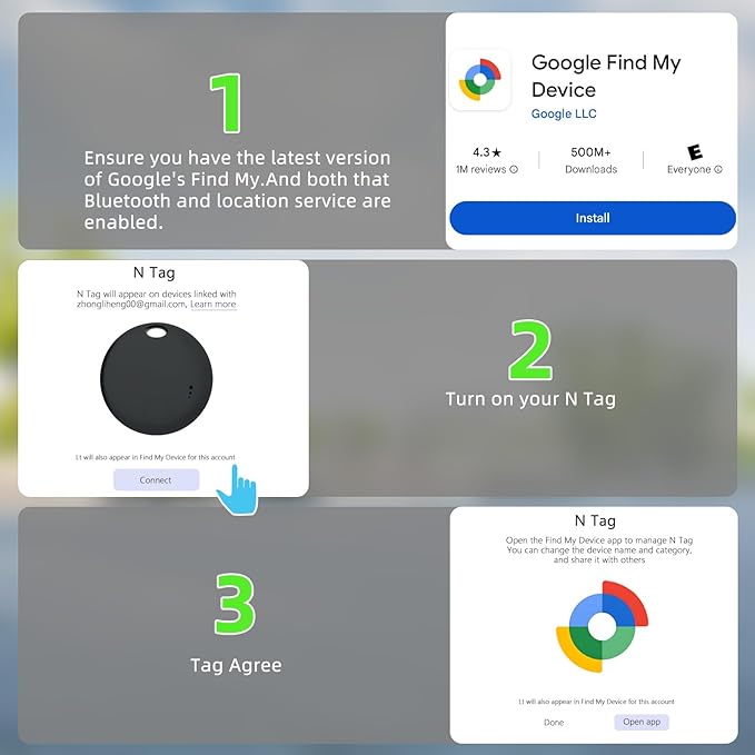 Air Tags for Android, Bluetooth Smart Tags for Android, Luggage Tracker Works with Google Find My Device App, Key Finders Item Locator for Keys, Wallets, Suitcases, Replaceable Battery, 4 Pack