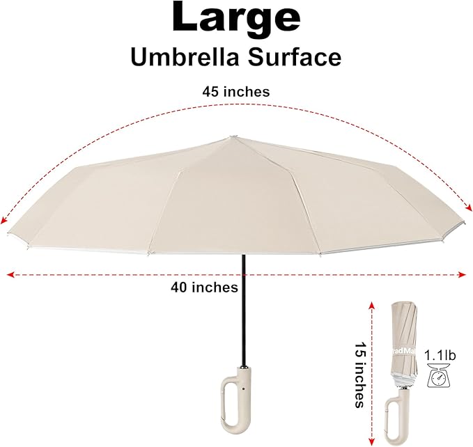 TradMall Travel Umbrella, 280T Fabric Windproof Automatic Portable Compact Folding Umbrellas for Rain with Reflective Stripe for Women and Men