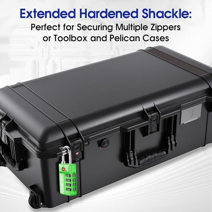 SURE LOCK TSA Approved 4-Digit Resettable Combination Luggage Locks with Open Alert, Easy-Read Dials - for Luggage, School Lockers, Gym, Office, Toolbox & Security Cases(Green 4 Pack)