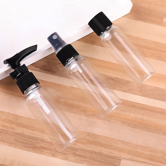 Vitog Travel Bottles Kit, TSA Approved Leak Proof Portable Toiletry Containers Set, Clear flight size PET Cosmetic Containers for Lotion, Shampoo, Cream, Soap, Set of 11 (Black+Plastic)
