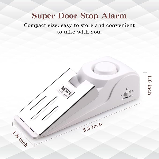 EMDMAK Door Stop Alarm with 120DB Siren Door Stop for Home & Travel (White) (Pack of 3)