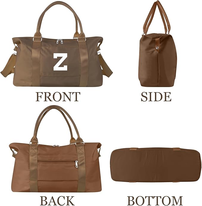 Birthday Graduation Gifts for Daughter,Initial Travel Duffel Bag Sports Gym Bag for Girls Teen Kids Birthday Gifts,Personalized Weekender Bag Carry On Tote Bags Cute Overnight Bag for Women(Brown, Z)