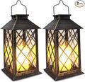 SHYMERY Solar Lantern,Outdoor Garden Hanging Lanterns,2 Pack 14 Inch Lasts 3X Longer 10 lumens Waterproof LED Flickering Flameless Candle Mission Lights for Table,Outdoor,Party Decorative