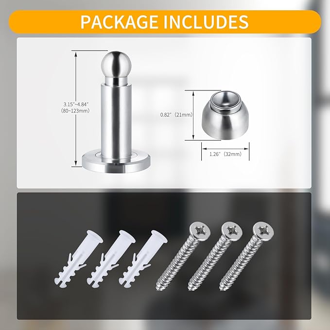 Door Stoppers – Heavy Duty Magnetic Door Stopper for Wall & Bottom of Door – Premium Adjustable Door Stop with Heavy-Duty Windproof Design, Constructed with SUS304 Stainless Steel (Stainless Steel)