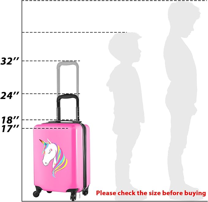 Sanwuta 4 Pcs Kids Luggage Set Kids Backpack Travel Rolling Suitcase with Wheels U-shape Pillow Childrens Gift for Girls Boys(17 Inch,Unicorn Style,Pink)