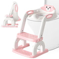 Potty Training Seat for Toddlers, Adjustable Height 2-in-1 Potty Training Toilet Ladder for Kids Boys Girls with Splash Guard, Waterproof Cushion, Anti-Slip Pad Step Stoo - Pink