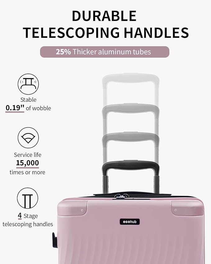 ECOHUB Hardside Expandable Carry On Luggage, 20" Rolling Luggage 22x14x9 Airline Approved with Spinner Wheels & TSA Lock, Lightweight Small Hardshell Travel Suitcase Valises, 20inch Carry-on Pink