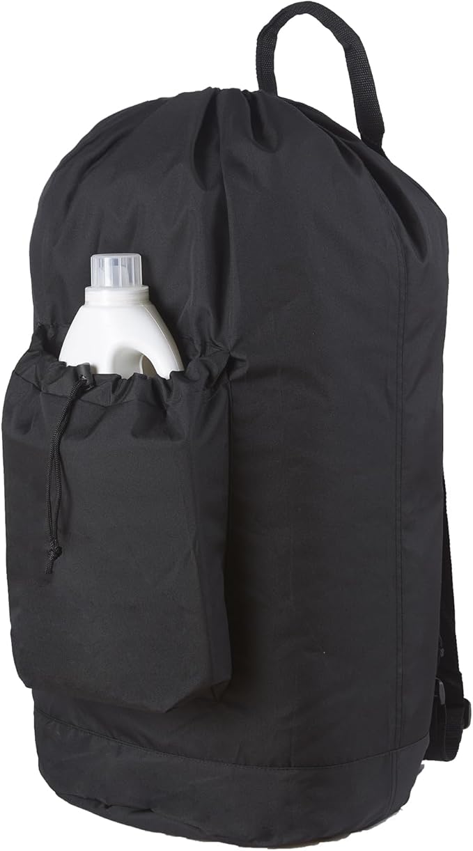Laundry Backpack Bag, Dirty Clothes Travel Laundry Bag with Shoulder Straps for College Dorm Room (Black)