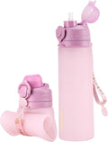 TakeToday Collapsible Water Bottles 20oz, Leak Proof, BPA-Free, Foldable Silicone Travel Water Bottle with Straw Strap for Cycling, Hiking, Outdoors