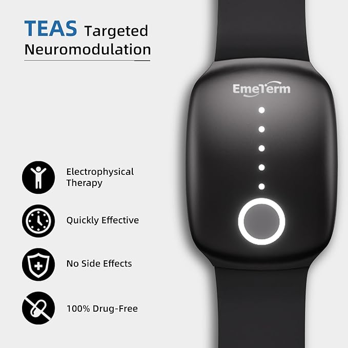EmeTerm Fashion Anti-Nausea Wristband Relieve Morning Motion Travel Sickness Rechargeable Drug Free Bands Without Side Effects - Extra 2pack Conductive Gel (Jet Black - Extra 2pack Conductive Gel)