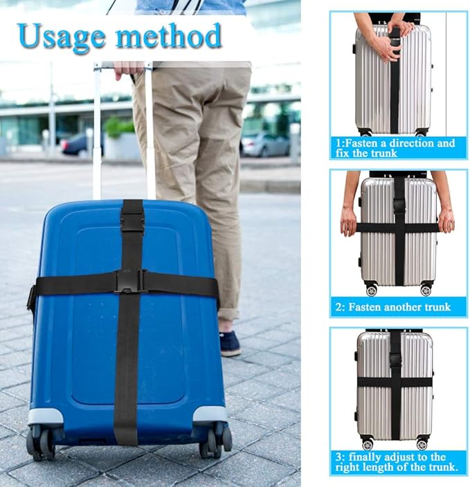 2Pcs Luggage Straps for Suitcase Travel Accessories TSA Approved, 80In Long Belts to Keep Your Suitcase Secure, Adjustable Bag Straps with Quick-Release Buckle for Travel Bag Closure, Multicolor