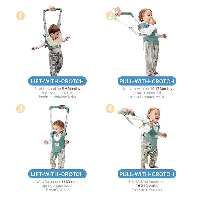Baby Walking Harness-Handheld Assistant Belt- Toddler Infant Walking Aid for Trainer & Support 7-24 Month Old (summer-Green-1819)