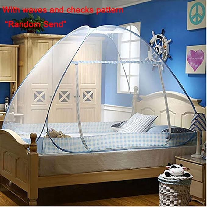 CdyBox Folding Mosquito Net Tent Canopy Curtains for Beds Home Bedroom Decor (Blue, 1.8X2.0m)