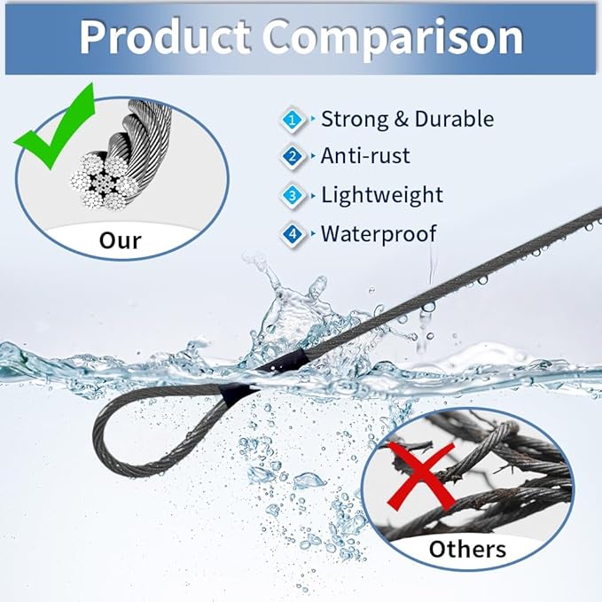 3.3mm (1/8 Inch) Outdoor Travel Stainless Steel Security Cable-6ft Luggage Lock Safety Wire Flexible Steel Wire Rope with Double Loop Safety for Luggage, Bike, Lock (Balck+Red, 6ft-(2Pack)