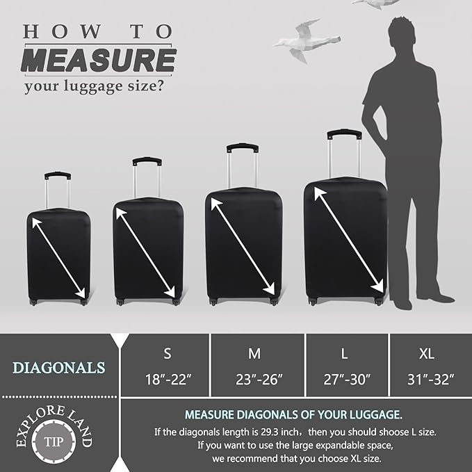 Explore Land Travel Luggage Cover Suitcase Protector Fits 27-30 Inch Case (Black, L)