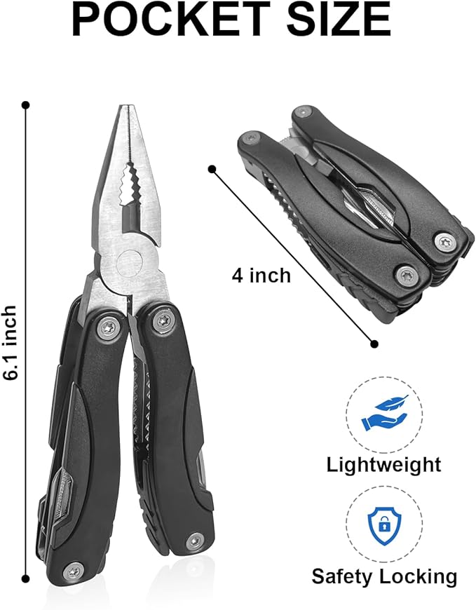 UNOONE 11-in-1 Multitool Pliers - Stainless Steel Pocket Knife with Pliers, Screwdriver & Bottle Opener - Aluminum Handle EDC Knives for Survival, Camping, Hunting, Hiking - Gift for Men Women(Silver)