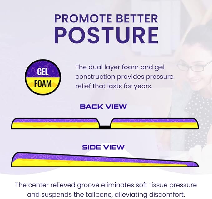 LITE Travel Gel Foam Cushion | Back Pain, Sciatica, Pressure Relief | Relieves Tailbone Discomfort, Promote Healthy Posture | Ergonomic Comfort | Car, Commute, Airplane and Travel - Red