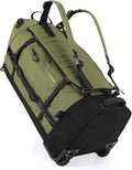 Rolling Duffle Bag with Wheels,86L 30”Folding Duffle Backpack with 2 Wheels,Travel Bag with Separate Shoe Compartment,Green