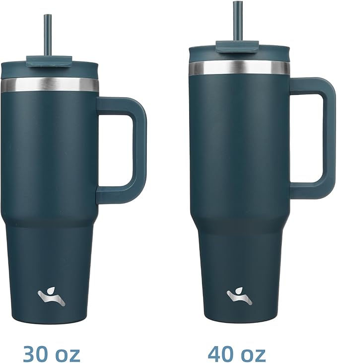 30 oz Tumbler with Handle and 2 Straws,2 in 1 Lid Insulated Water Bottle Stainless Steel Travel Coffee Mug,Navy blue