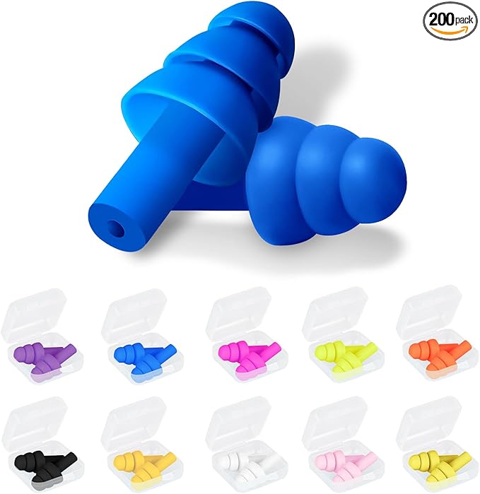 200 Pairs Ear Plugs for Sleeping Noise Cancelling, Reusable Silicone Sound Blocking Earplugs, Waterproof Noise Reduction Ear Plugs for Shooting, Swimming, Concerts, Snoring