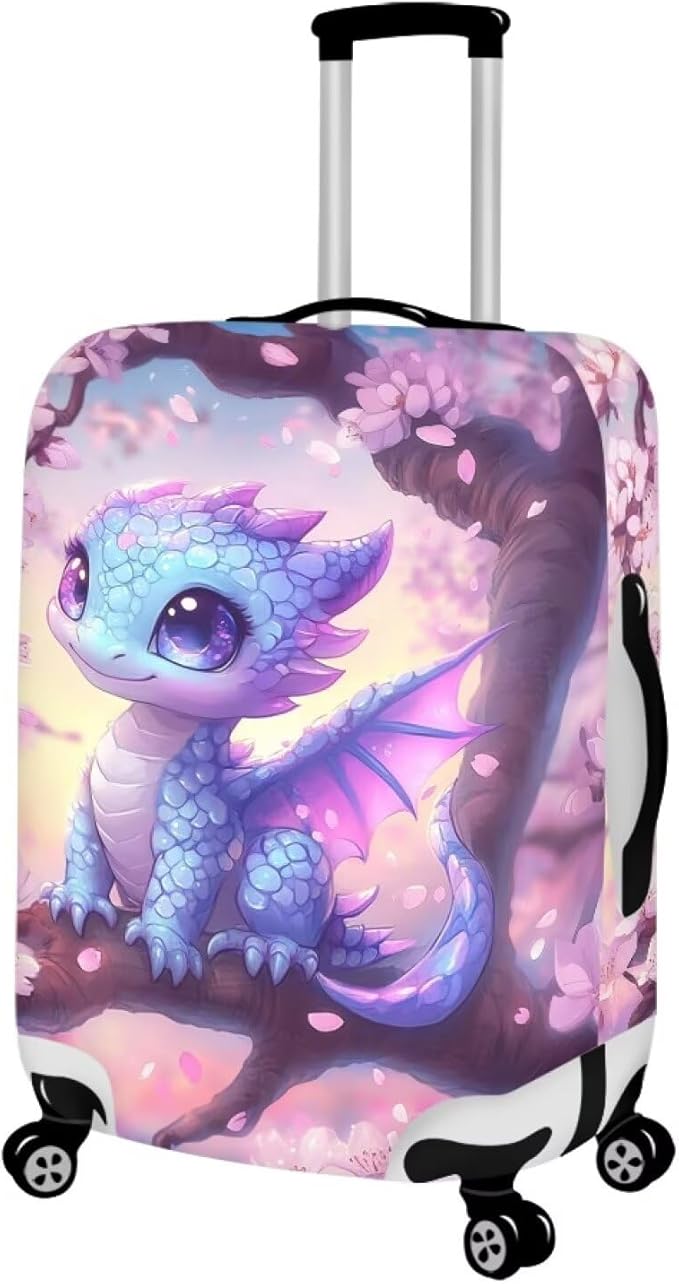 Dragon Suitcase Cover Travel Luggage Protector Washable Elastic Suitcase Covers Anti-Scratch Zip Closure Lugagge Covers for Suitcase Cherry Blossom Luggage Cover Fits 26-29 Inch, L