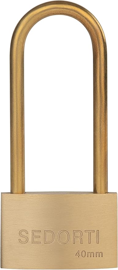 Weather Proof Lock, Keyed Alike Solid Brass Padlocks with Long Brass Shackle, Light Duty, 1-1/2" Wide Body, Marine Padlock, Anti Rust Lock, 2 Pack